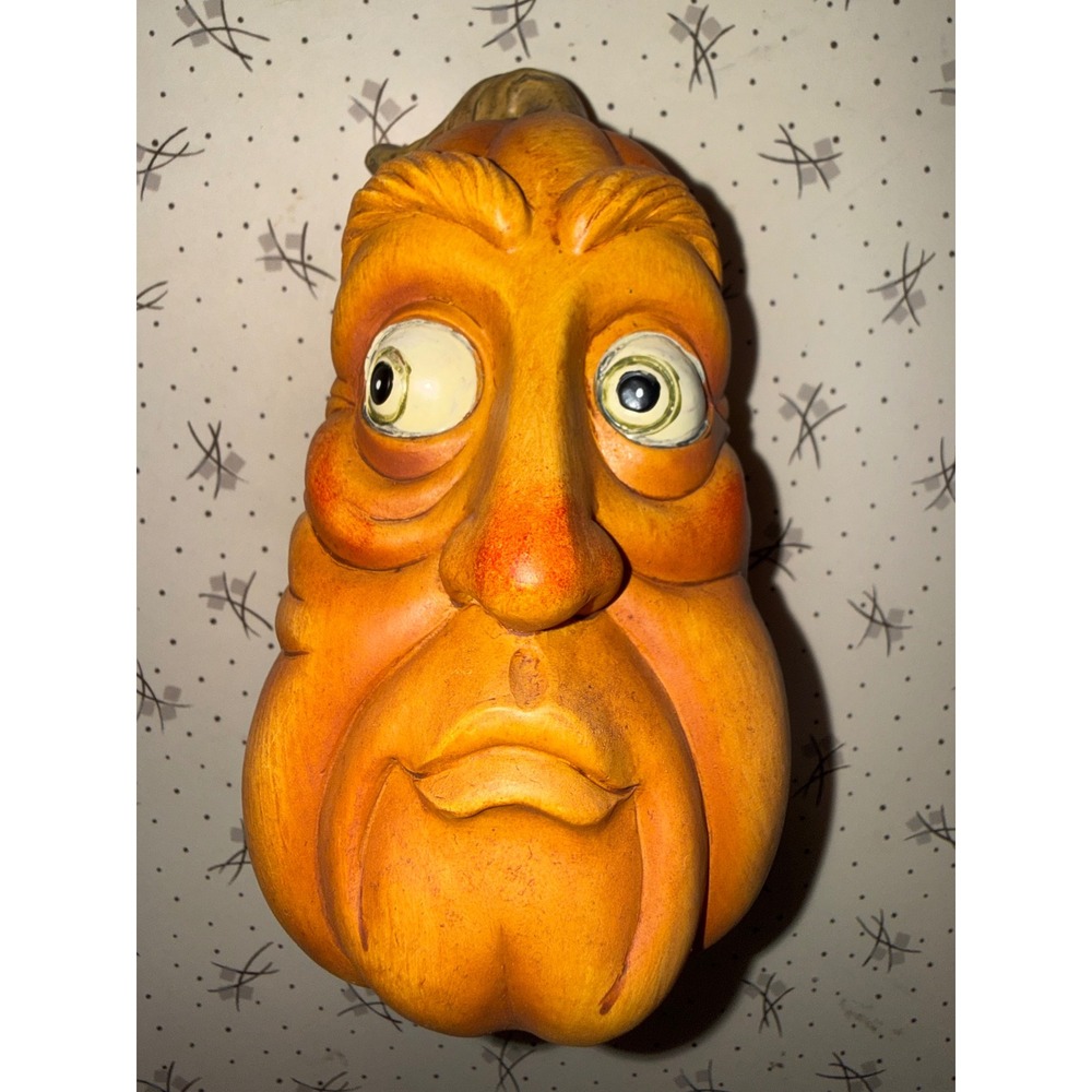 Vintage Halloween Expressive Face Pumpkin Gourd Figurine 7" Grumpy Harvest Decor